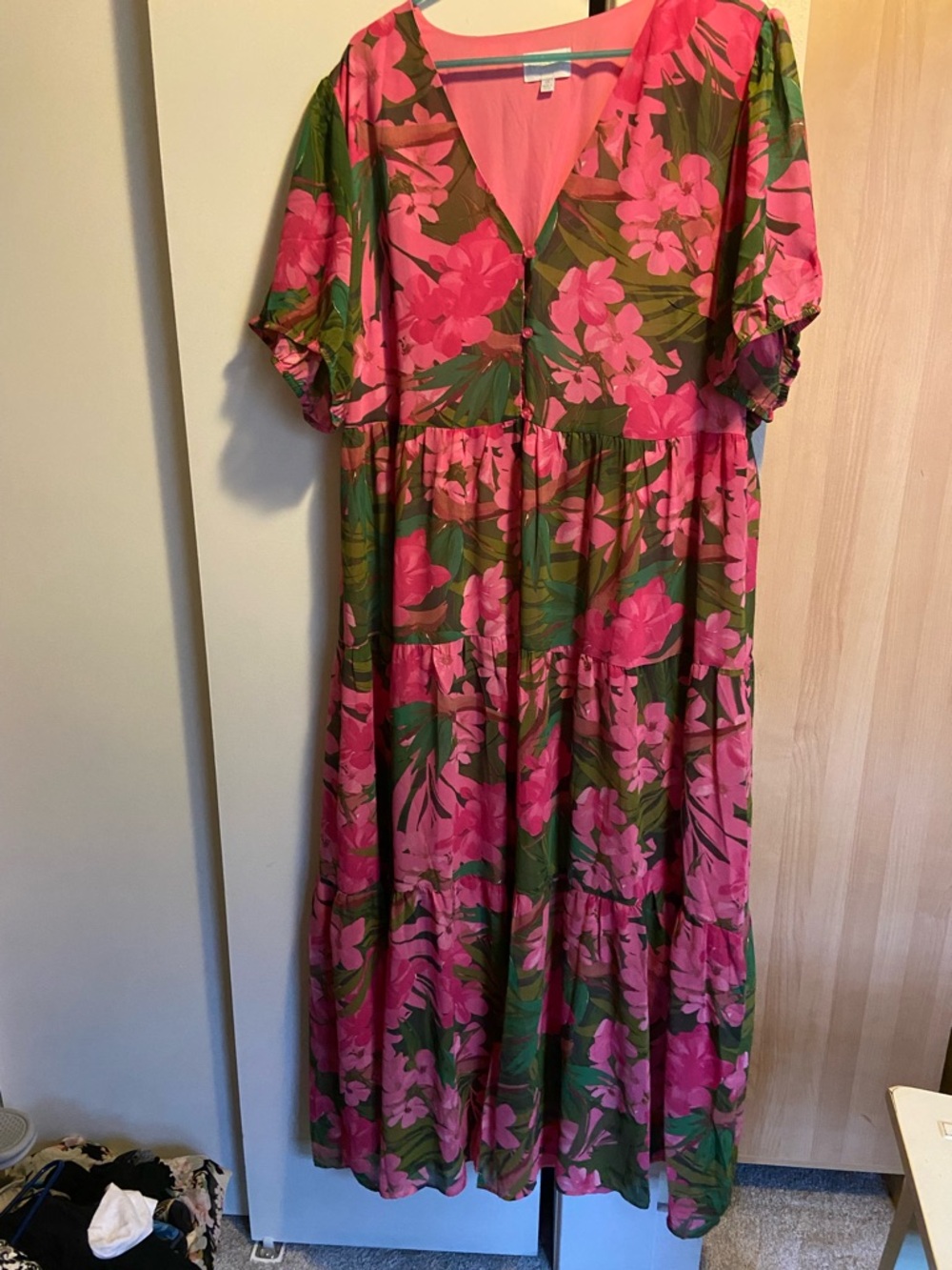 Sugarlips Pink & Green Floral V-Neck Maxi Dress